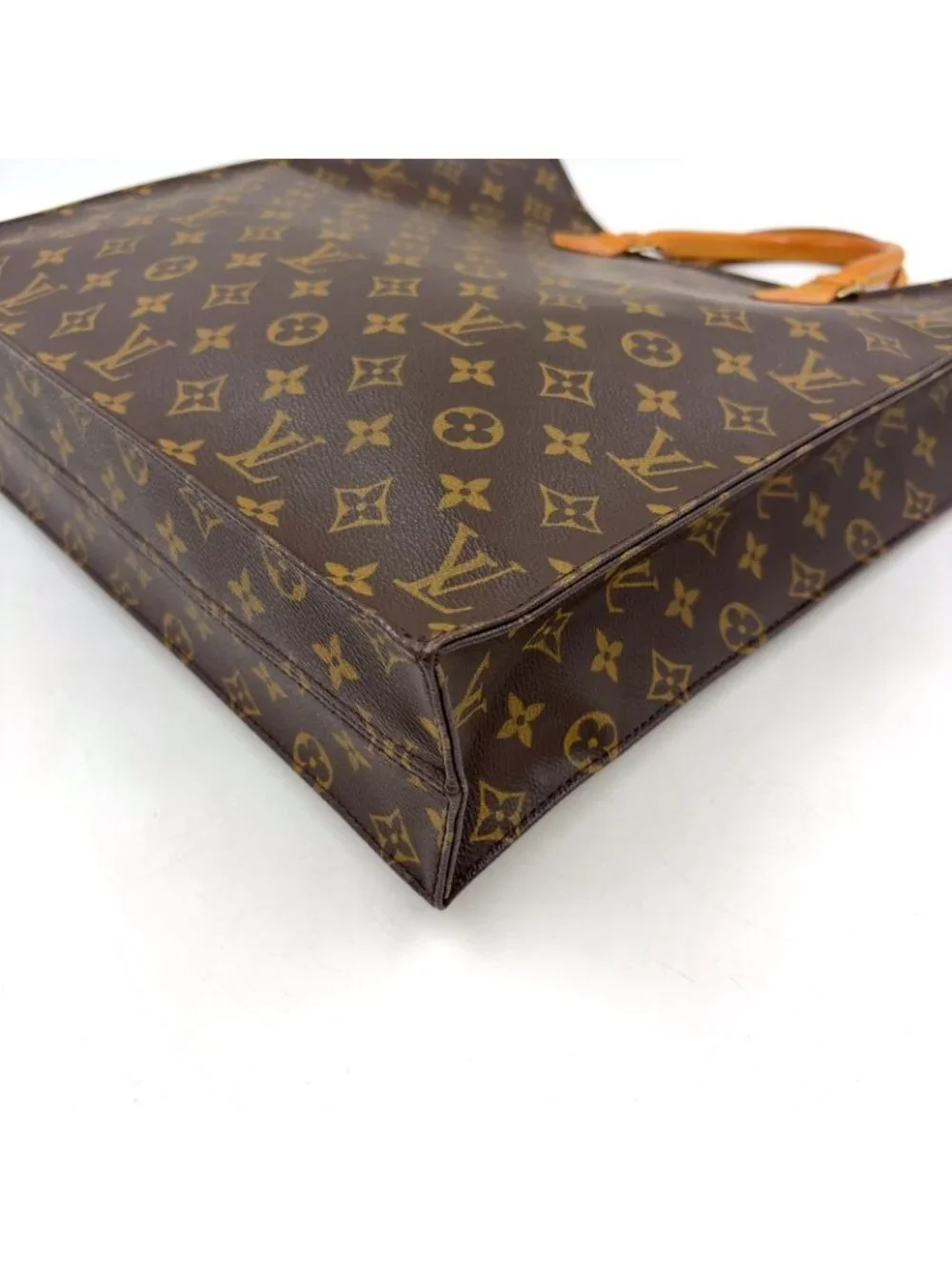 Louis Vuitton Sac Plat Monogram Handbag Leather Brown Light Tote Gold